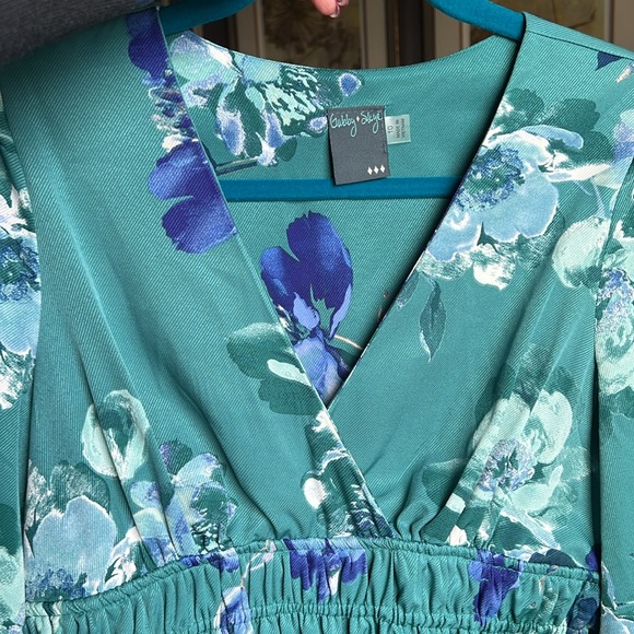 NWT Puff Sleeves V-neck Smocked Waist Midi Dress Sz 10 - Picture 3 of 5